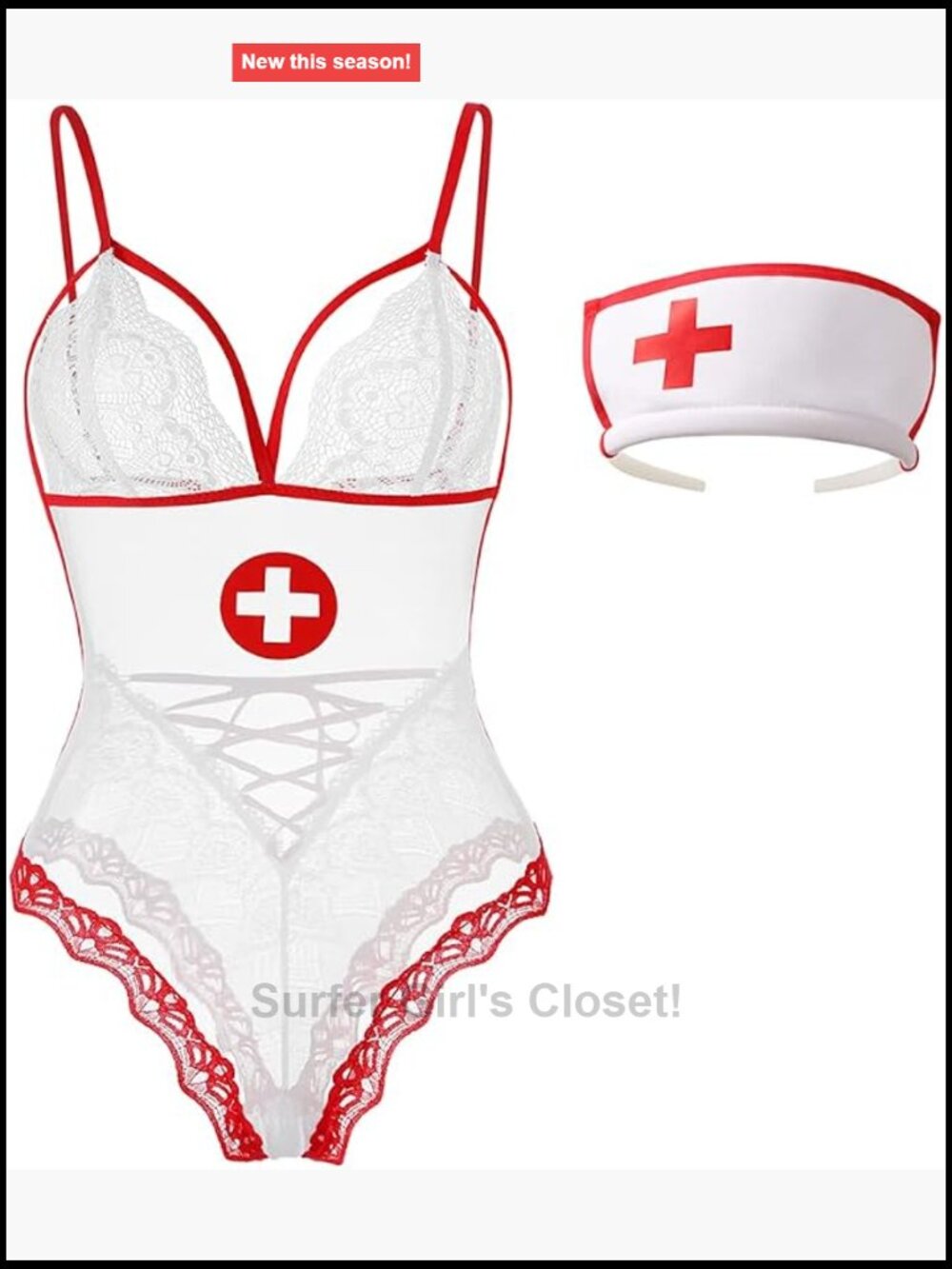 Nurse Costume Lingerie Set Cosplay Teddy Satin Sleepwear